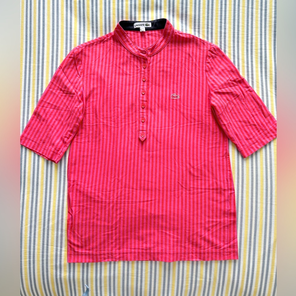 NWOT Vintage Lacoste Colorful Striped Red Stand-up Collar Shirt, 100% cotton